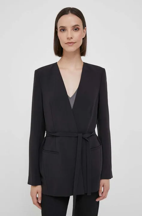 Піджак Calvin Klein колір чорний без застібки однотонна