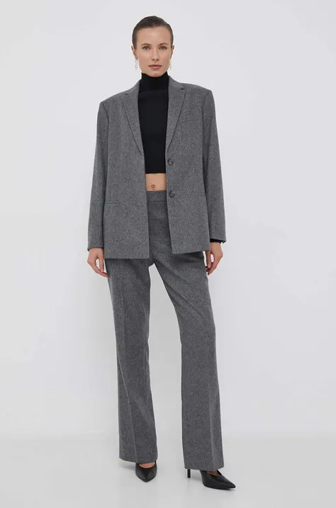 Vlnená bunda Calvin Klein šedá farba, jednoradová, jednofarebná