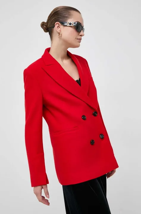 MAX&Co. gyapjú kabát piros, sima, kétsoros gombolású