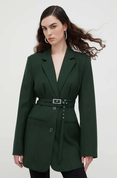 Пиджак с примесью шерсти Gestuz Fenaya цвет зелёный однобортный однотонный