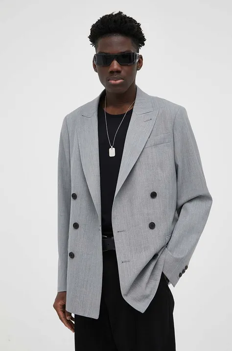Вовняний піджак AllSaints колір сірий