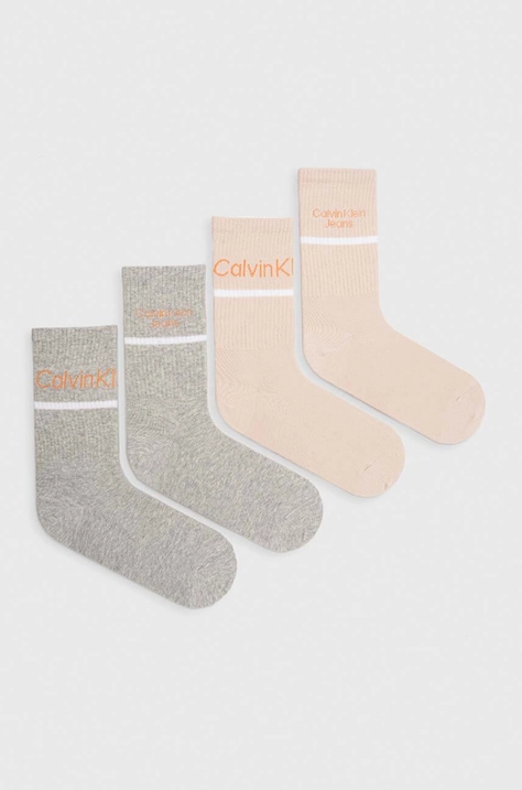 Nogavice Calvin Klein Jeans 4-pack ženski, oranžna barva