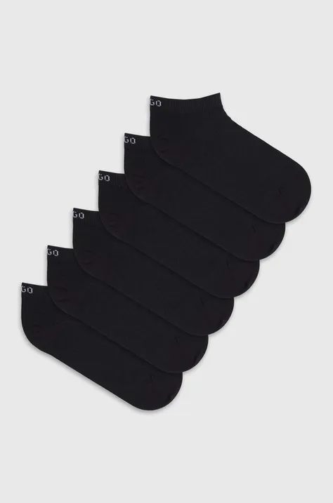 Nogavice HUGO 6-pack ženski, črna barva