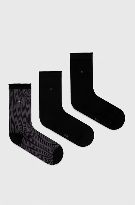 Čarape Tommy Hilfiger 3-pack za žene, boja: crna