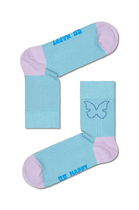 Happy Socks skarpetki Butterfly Rhinestone 1/2 Crew damskie kolor niebieski