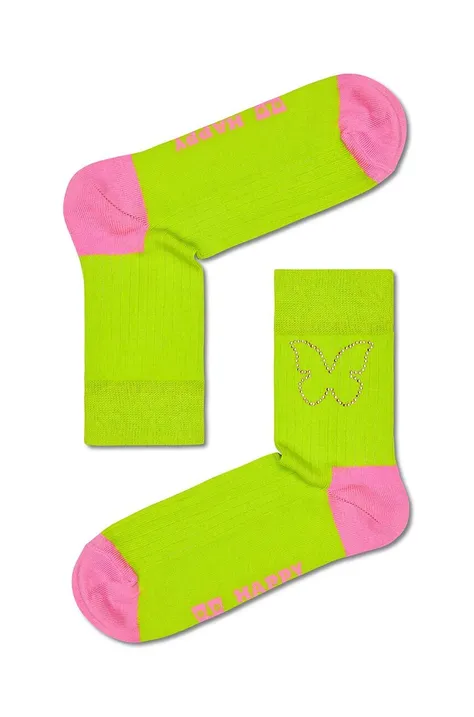 Happy Socks skarpetki Butterfly Rhinestone 1/2 Crew damskie kolor zielony