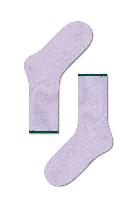 Happy Socks skarpetki Mariona Crew Sock damskie kolor fioletowy