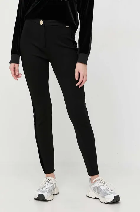Nohavice Armani Exchange dámske, čierna farba, priliehavé, vysoký pás