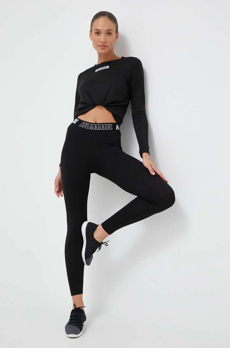 Tajice Hummel Maja hmlTE MID WAIST COTTON TIGHT za žene, boja: crna, s tiskom, 213459