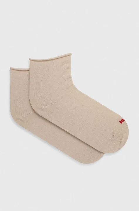 Ponožky HUGO 2-pak dámske, béžová farba