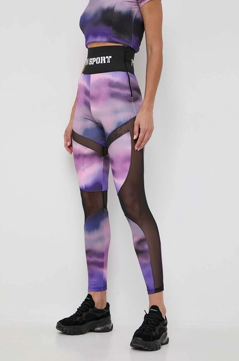 PLEIN SPORT legginsy damskie kolor fioletowy wzorzyste