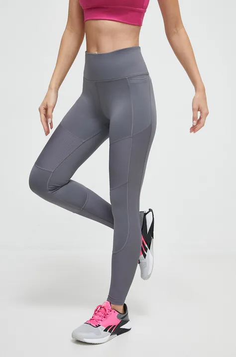 Reebok leggins de antrenament Lux Collection culoarea gri, neted