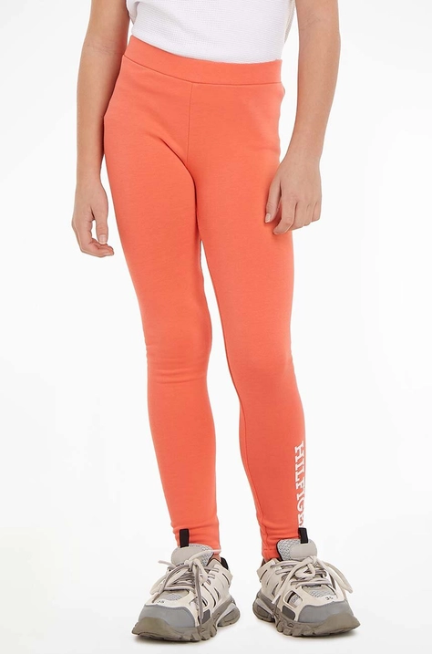 Tommy Hilfiger leggins copii culoarea portocaliu, cu imprimeu