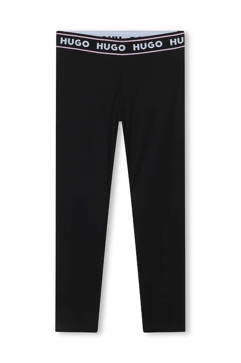 HUGO leggins copii culoarea negru, neted