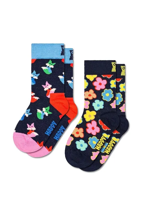 Happy Socks skarpetki dziecięce Fox & Flower 2-pack kolor granatowy