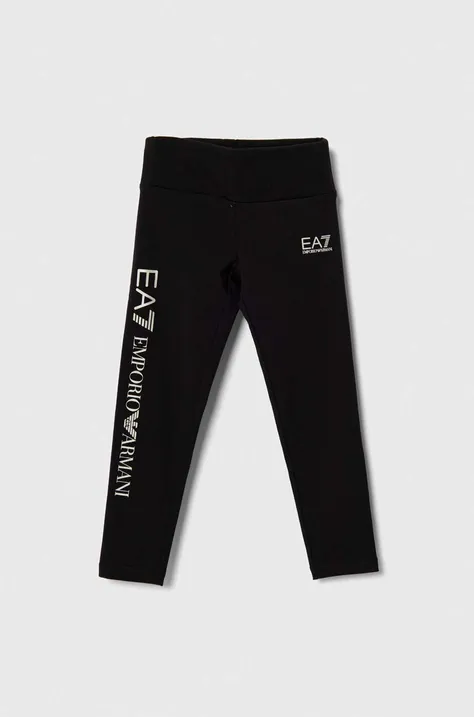 EA7 Emporio Armani legginsy dziecięce kolor czarny z nadrukiem