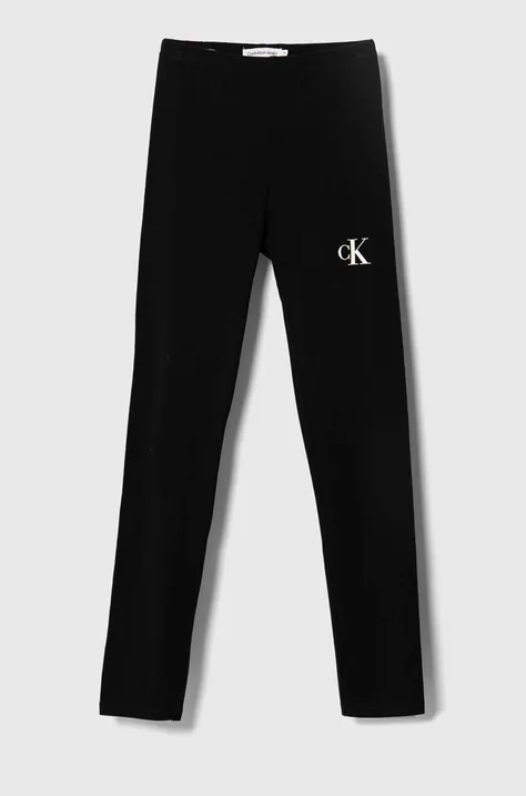 Дитячі легінси Calvin Klein Jeans колір чорний однотонні
