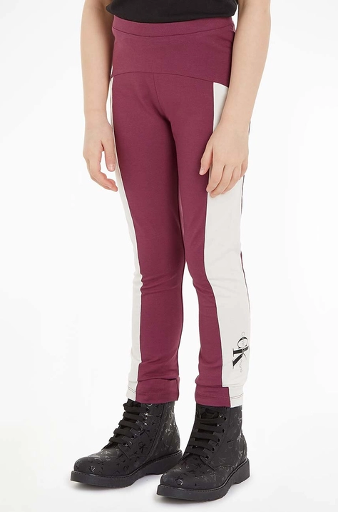 Calvin Klein Jeans leggins copii culoarea bordo, modelator