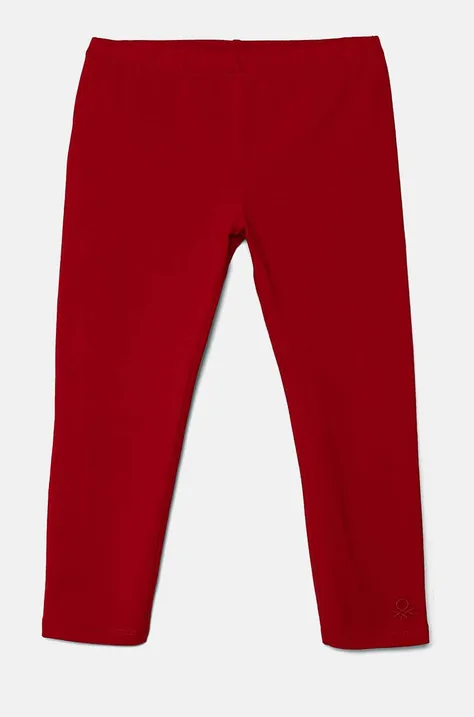 United Colors of Benetton legginsy dziecięce kolor czerwony gładkie