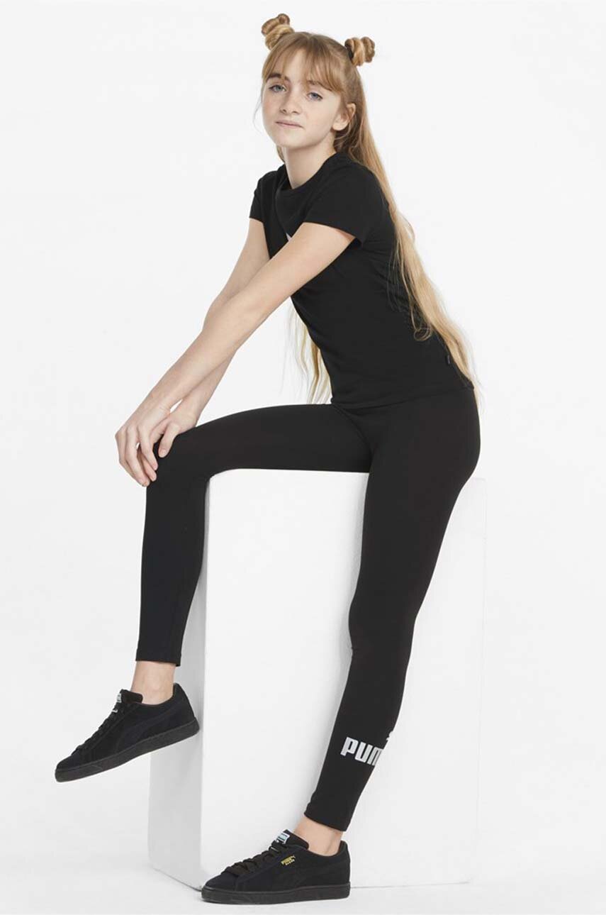 Puma legginsy dziecięce ESS+ Logo Leggings G kolor czarny z nadrukiem