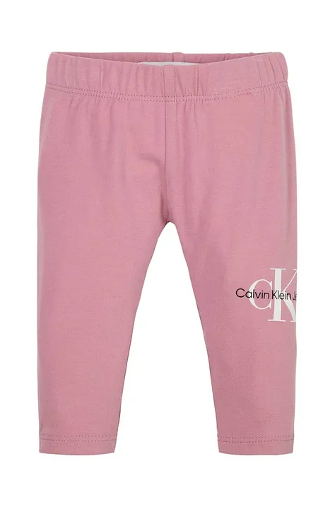 Detské legíny Calvin Klein Jeans ružová farba, s potlačou