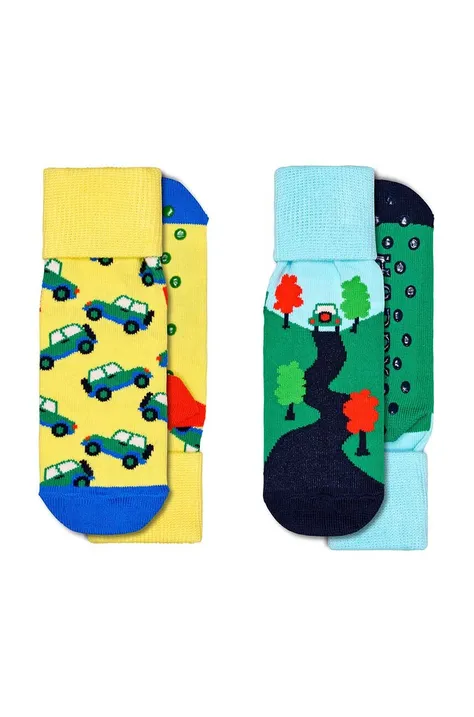 Happy Socks skarpetki dziecięce Antislip Into The Wild Sock 2-pack kolor żółty