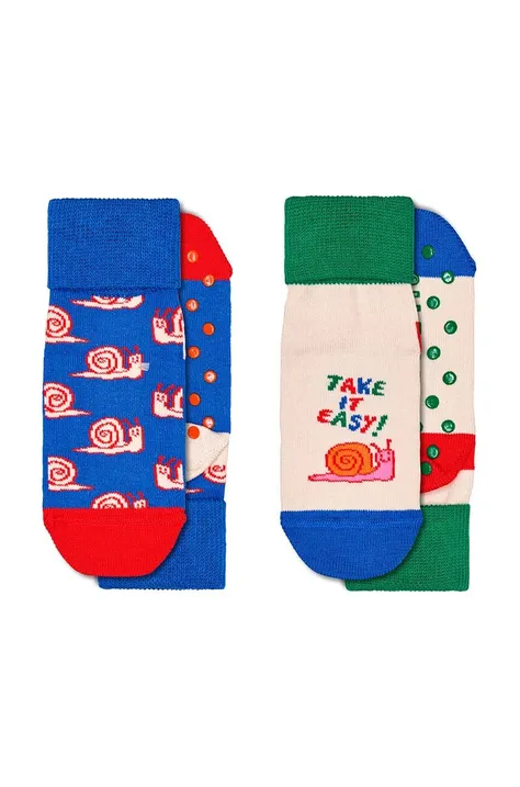 Happy Socks skarpetki dziecięce Antislip Take It Easy Socks 2-pack kolor niebieski