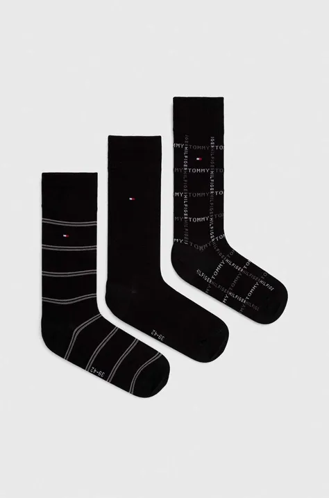 Ponožky Tommy Hilfiger 3-pack pánské, černá barva