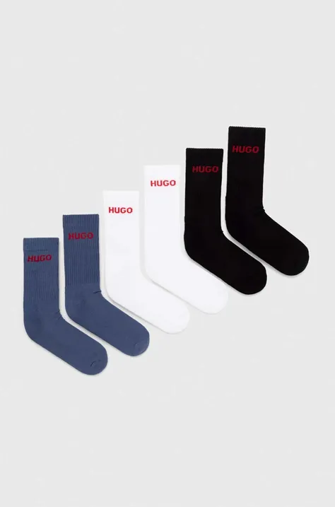 Čarape HUGO 6-pack za muškarce, boja: crna