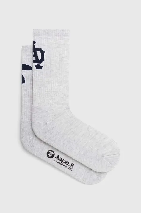 Ponožky AAPE Rib w/ College Logo pánské, šedá barva, ASO5238
