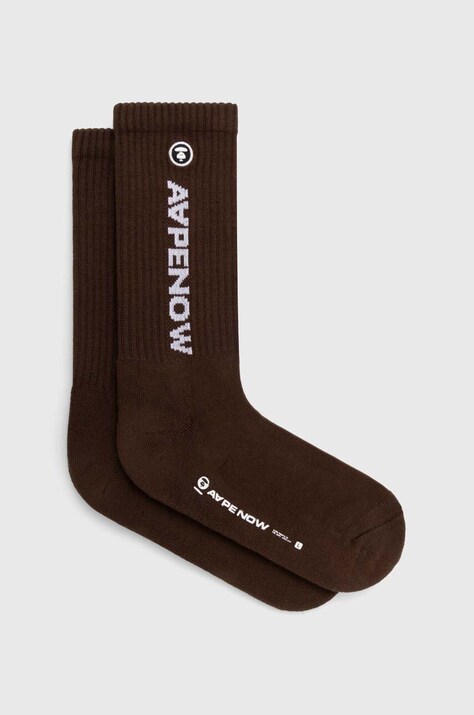 Ponožky AAPE Rib pánské, hnědá barva, AS04867