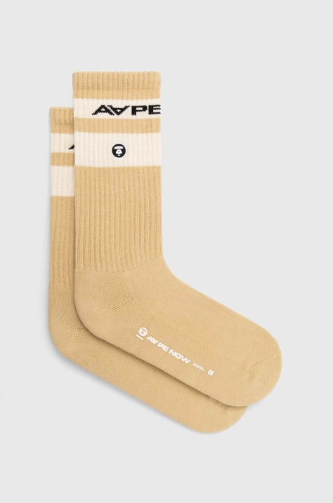 Κάλτσες AAPE Rib w/ Stripe χρώμα: μπεζ, ASO5135