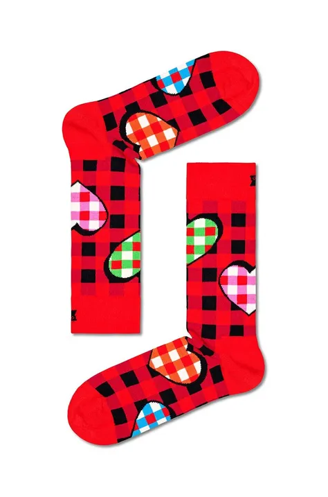 Happy Socks skarpetki Checked Heart Sock kolor czerwony