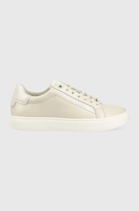 Calvin Klein sneakersy skórzane CLEAN CUP LACE UP-NA kolor beżowy HW0HW01592