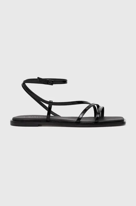 Calvin Klein sandale de piele SQUARED SANDAL femei, culoarea negru, HW0HW01603