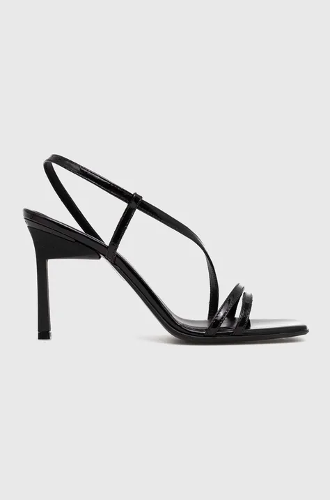 Calvin Klein sandale de piele GEO STILETTO ASY SAN culoarea negru, HW0HW01609