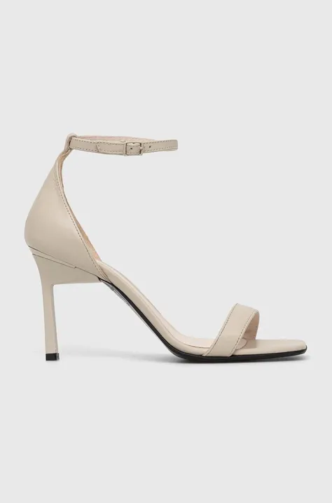 Calvin Klein sandale de piele GEO STILETTO SANDAL culoarea bej, HW0HW01610