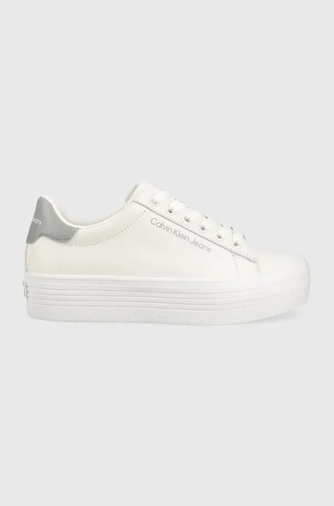 Δερμάτινα αθλητικά παπούτσια Calvin Klein Jeans VULC FLATFORM LACEUP χρώμα: άσπρο, YW0YW01220