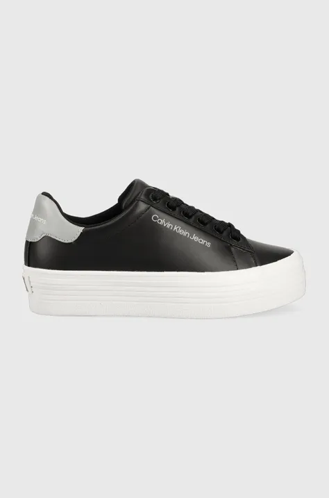 Δερμάτινα αθλητικά παπούτσια Calvin Klein Jeans VULC FLATFORM LACEUP χρώμα: μαύρο, YW0YW01220