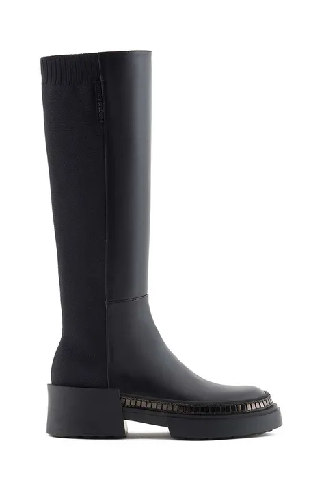 Шкіряні чоботи Emporio Armani жіночі колір чорний на плоскому ходу X3O228 XN415 00002