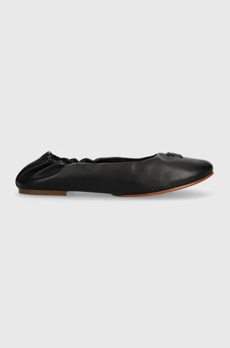 Tommy Hilfiger bőr balerina cipő TH ELEVATED ELASTIC fekete, FW0FW07222