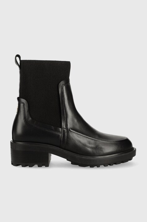 Tommy Hilfiger cizme de piele FEMININE SEASONAL femei, culoarea negru, cu platforma, FW0FW07227