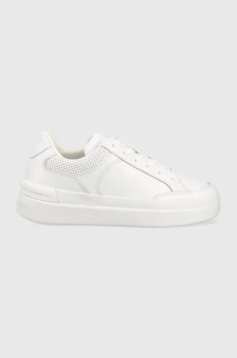 Tommy Hilfiger sneakersy skórzane EMBOSSED COURT SNEAKER kolor biały FW0FW07297