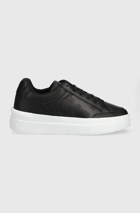 Δερμάτινα αθλητικά παπούτσια Tommy Hilfiger EMBOSSED COURT SNEAKER χρώμα: μαύρο, FW0FW07297