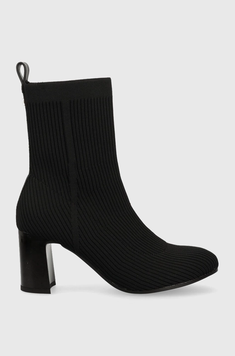 Tommy Hilfiger botine FEMININE ESSENTIAL KNIT femei, culoarea negru, cu toc drept, FW0FW07405