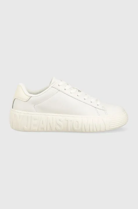 Δερμάτινα αθλητικά παπούτσια Tommy Jeans TJW NEW CUPSOLE LEATHER χρώμα: άσπρο, EN0EN02212