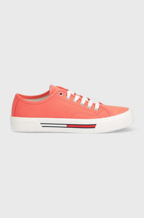 Tenisky Tommy Jeans TJW LOW CUT CANVAS dámske, oranžová farba, EN0EN02359