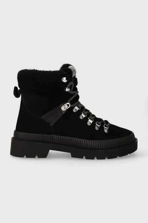 Čizme od brušene kože Gant Frenzyn za žene, boja: crna, ravni potplat, s toplom podstavom, 27543338.G00