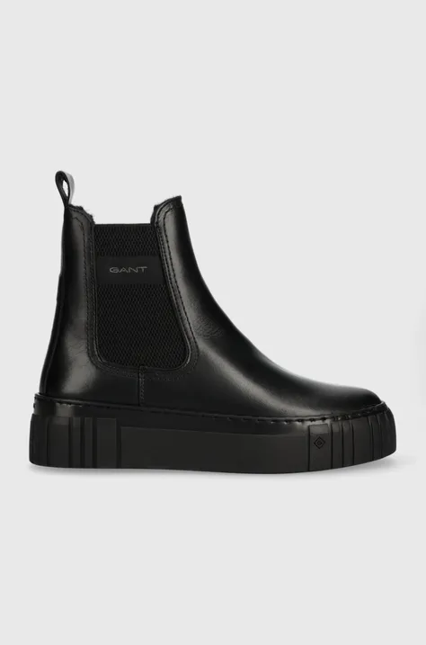 Kožené členkové topánky Gant Snowmont dámske, čierna farba, na platforme, zateplené, 27551372.G00
