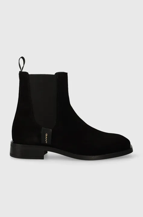 Semišové kotníkové boty Gant Fayy dámské, černá barva, na plochém podpatku, 27553384.G00